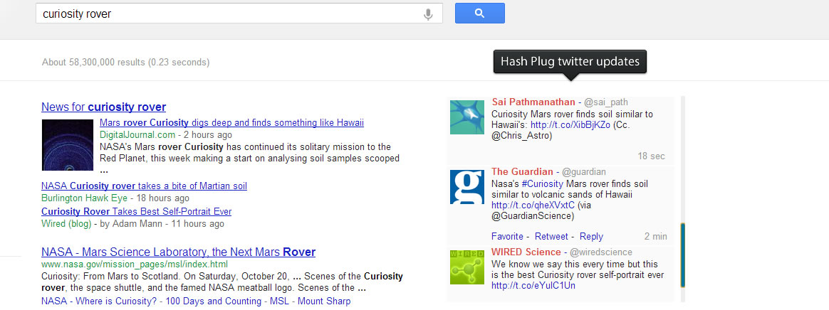 Hash Plug Real Time Search Extension for Google